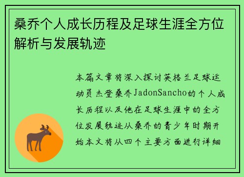 桑乔个人成长历程及足球生涯全方位解析与发展轨迹